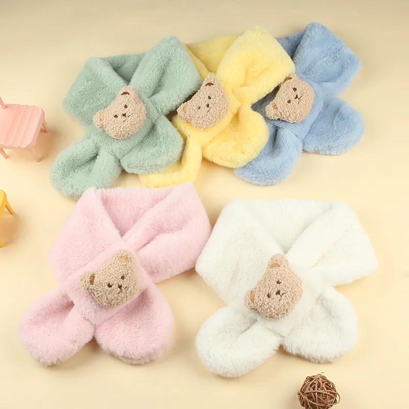 Hiver chaud en peluche bébé écharpe mignon Caroon ours garçon fille foulards nouveau-né enfant en bas âge fausse fourrure enfants croix foulard bébé châles