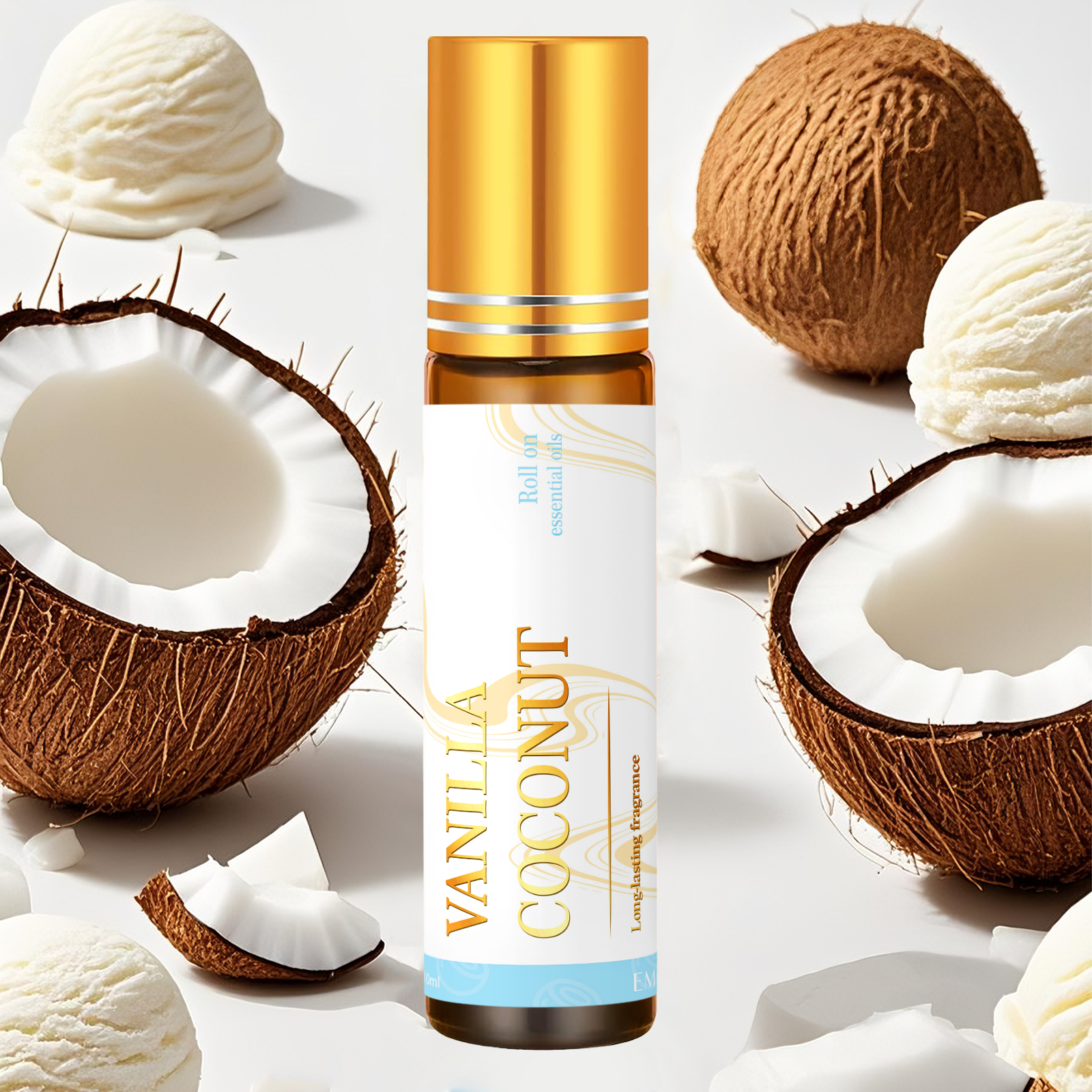 Huile essentielle de noix de coco et de vanille, parfum Rollerball, parfum naturel, soins de la peau, soins des ongles, massage corporel, Mini cadeaux de vacances, 10ml