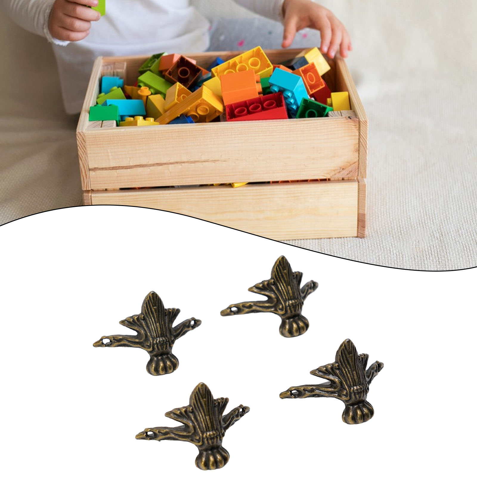 4pcs Antique Brass Jewelry Chest Wood Box Feet Leg Corner Protector Triangle Rattan Carved Decorative Bracket Furniture Hardware