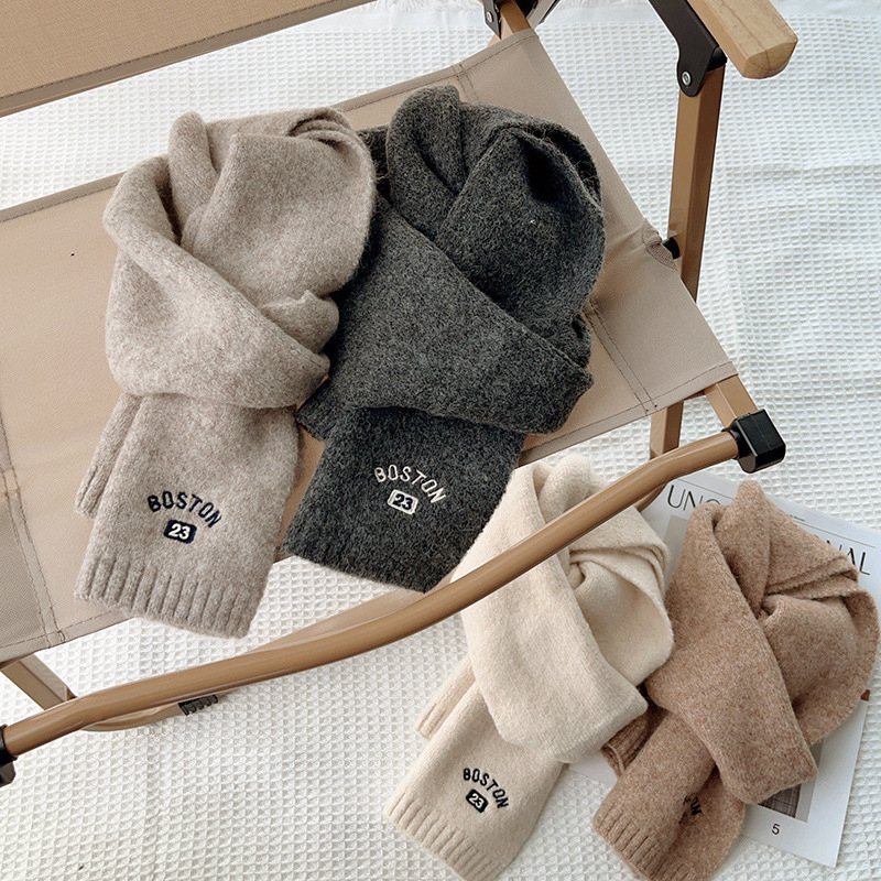 Écharpe en laine pour enfants, foulards avec lettres brodées, couvre-cou pour enfants, foulard long pour la présidence, document solide, chaud pour bébé, hiver, 128x19cm