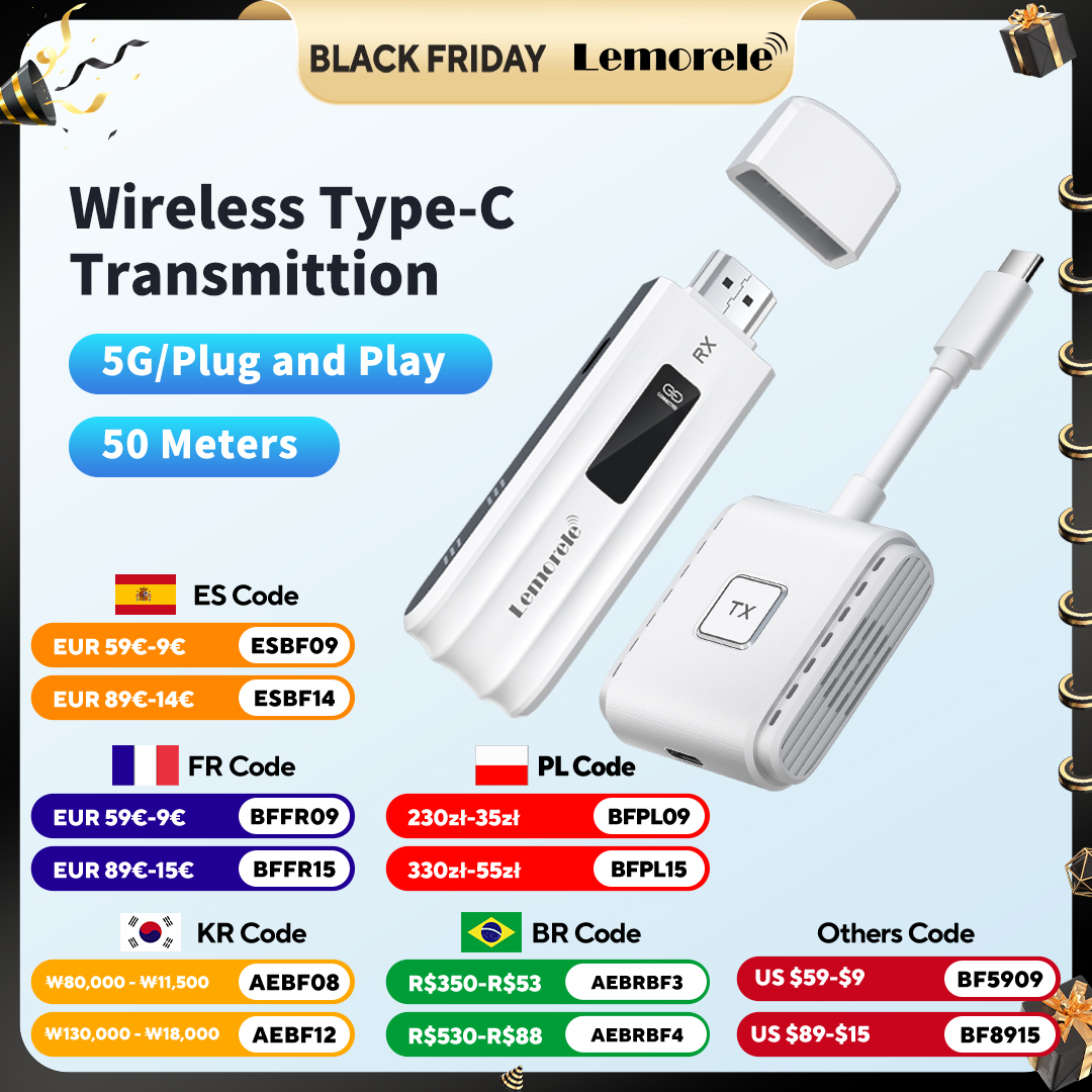 Lemorele 50m type-c transmetteur vidéo sans fil HDMI récepteur Extender Kit 1080P adaptateur d'affichage pour caméra moniteur PC vers TV