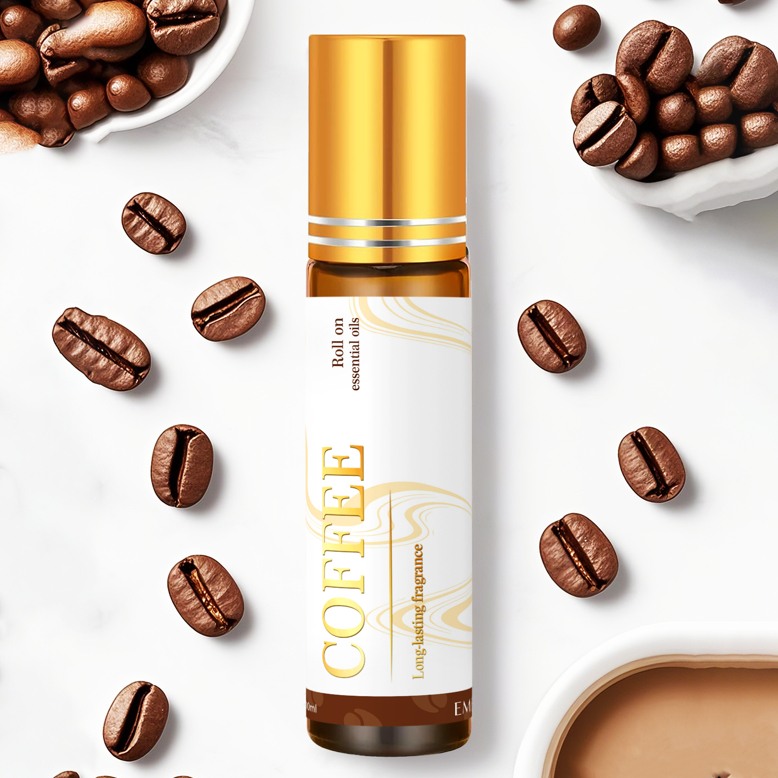 Huile essentielle de café Roll-On, 10 ml – Aromathérapie énergisante pour la concentration et l'aleresse – Parfum de torréfaction riche, cadeaux de taille voyage