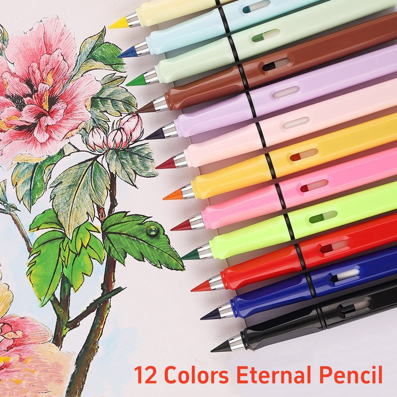 Nouvelle technologie Kawaii 12 couleurs crayon éternel sans encre crayons illimités école enfants Art peinture couleur croquis écriture papeterie