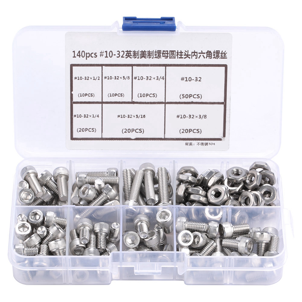 Stainless Steel  Screws #10-32 Stainless Steel Hex Socket  Head Bolts Hex Screw Assortment Kit Hex Head  Screws