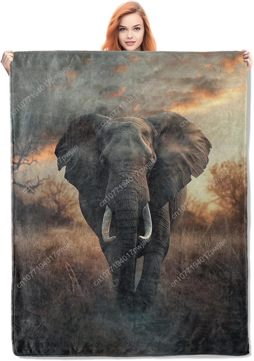 Couverture polaire d'éléphant, scène de la faune réaliste, lance d'éléphant doux en pouces, parfaite pour les amoureux de la nature, couvertures personnalisées