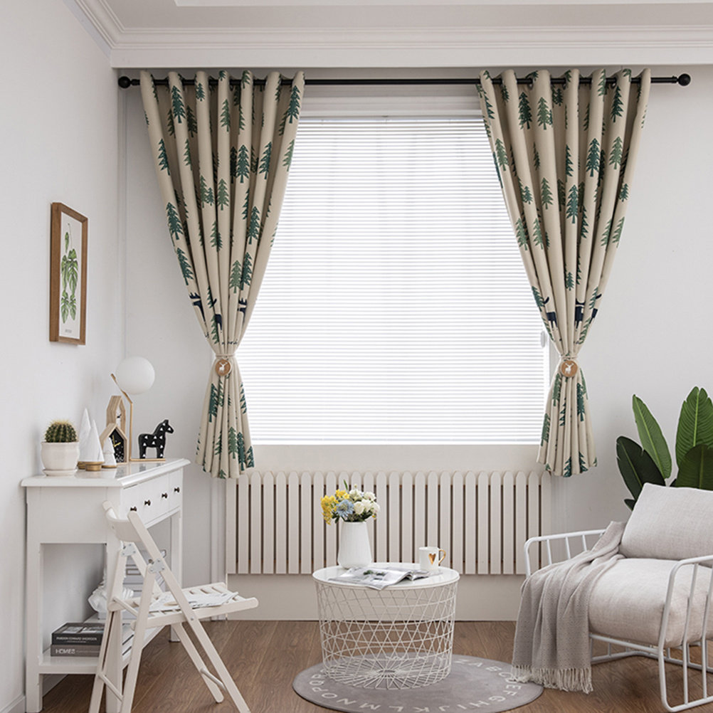 1 pc Elk Print Polyester Curtain 100X200Cm Light Green Room Darkening Window Grommet Curtains For Home Living Room Bedroom