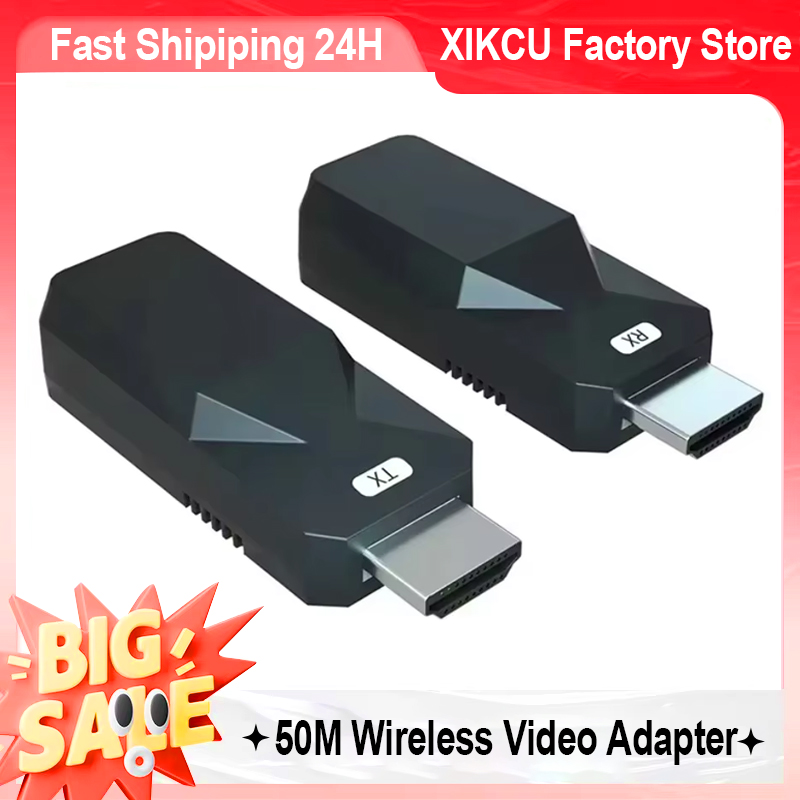 XIKCU 50M Wireless Video Transmitter Receiver HDMI-Compatible Extender Display Adapter Cable Screen Mirror for Camera PC To TV
