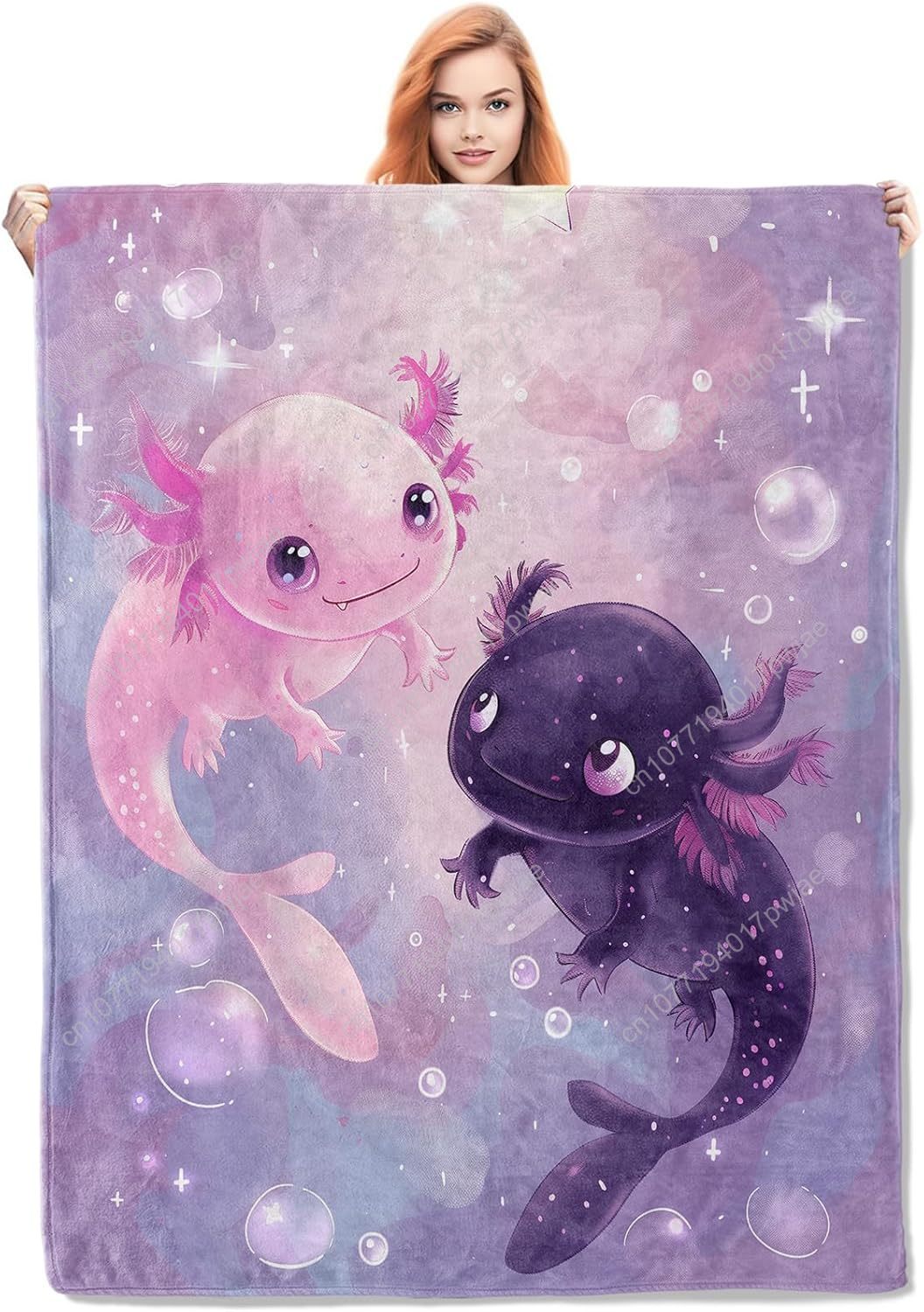 Couverture Axolotl mignonne couverture en flanelle Axolotls douce chaude légère confortable en peluche Animal violet foncé lance couvertures personnalisées