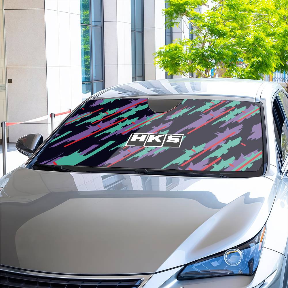 HKS SPORTS CAR JDM Pare-soleil de voiture Film en aluminium thermoisolante Blocs à ventouse réutilisables Rayons UV Protecteur de pare-soleil de voiture