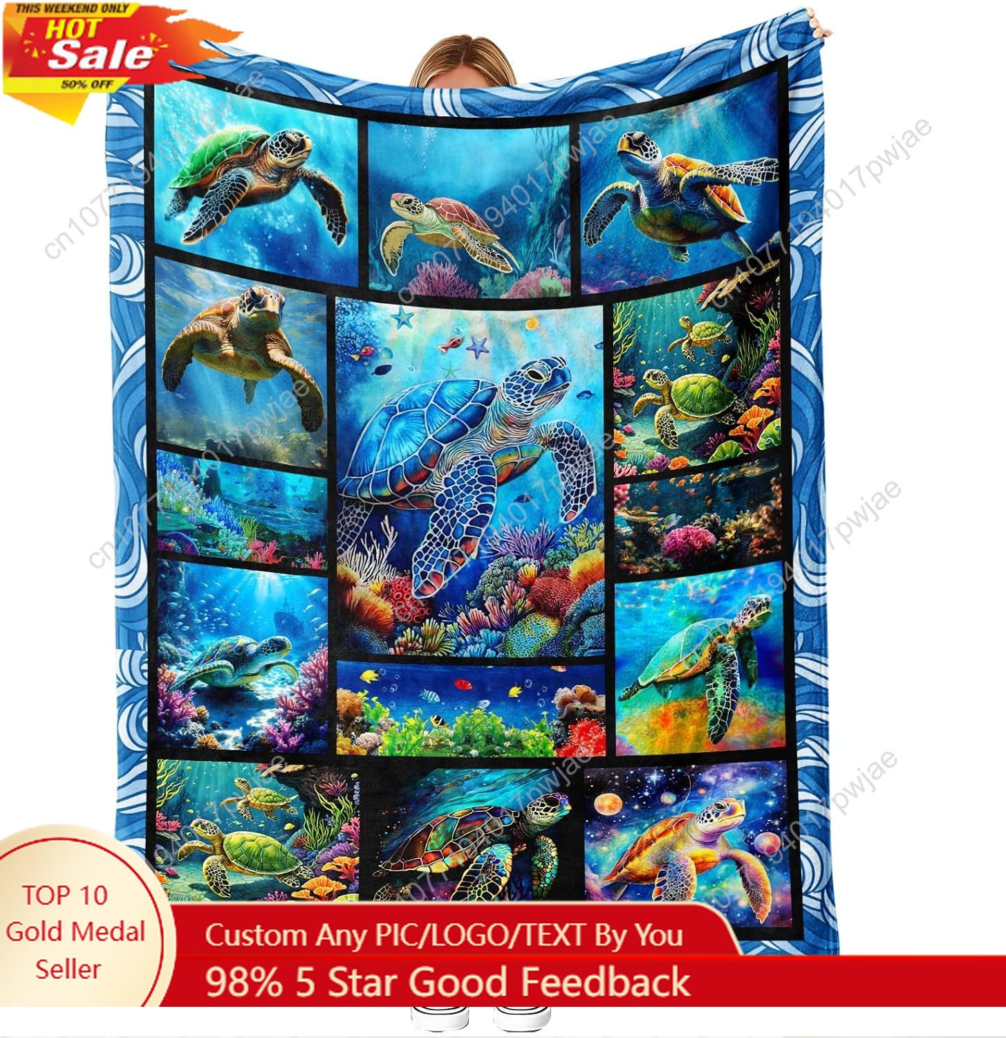 Couverture en flanelle de tortue de mer, douce et confortable, décor côtier d'art de récif sur le thème de l'océan pour canapé-lit et canapé, couvertures personnalisées