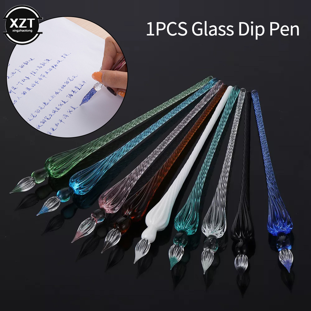1Pcs new Vintage Glass Dip Dipping Pen Holder Signature Filling Ink Fountain Pens Handmade Glass Dip Fountain Pen Safe Package