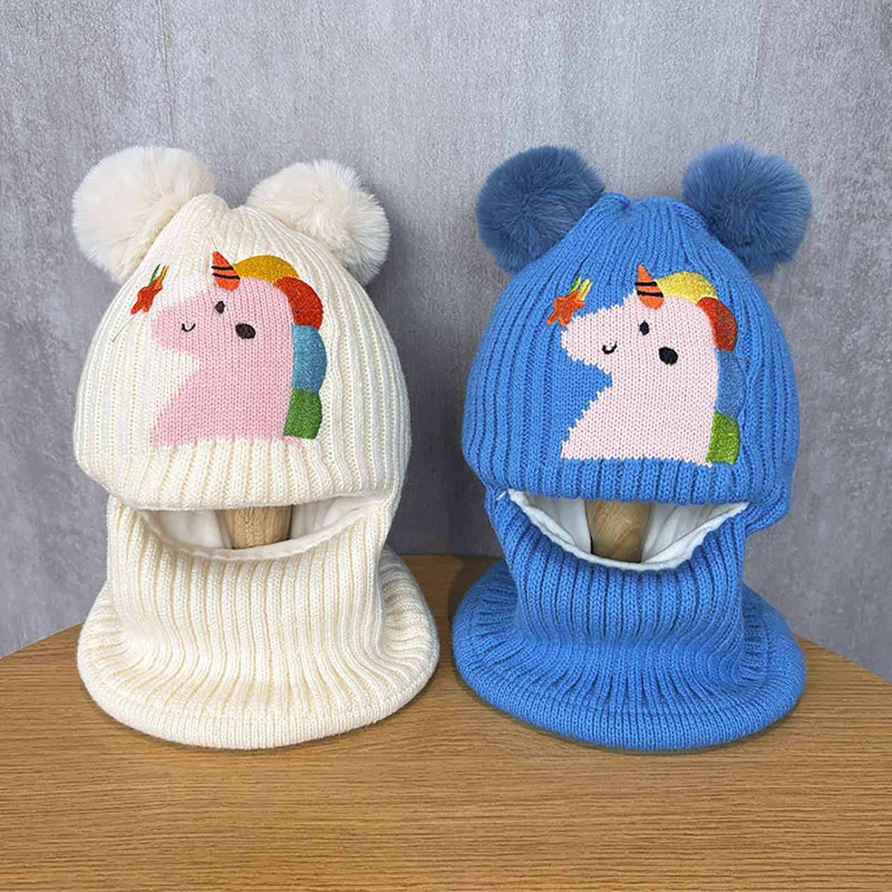 Écharpe de bébé de dessin animé mignon, chapeaux une pièce, Protection du visage épaisse pour garçon et fille, Bonnet à capuche, équitation en plein air, cache-oreilles coupe-vent, hiver