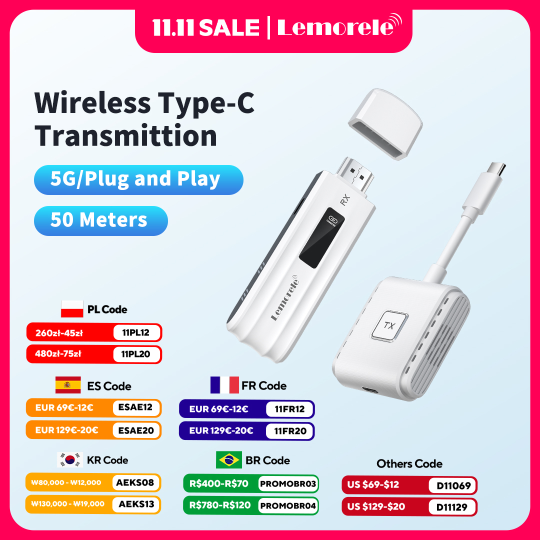 Lemorele 50m type-c transmetteur vidéo sans fil HDMI récepteur Extender Kit 1080P adaptateur d'affichage pour caméra moniteur PC vers TV