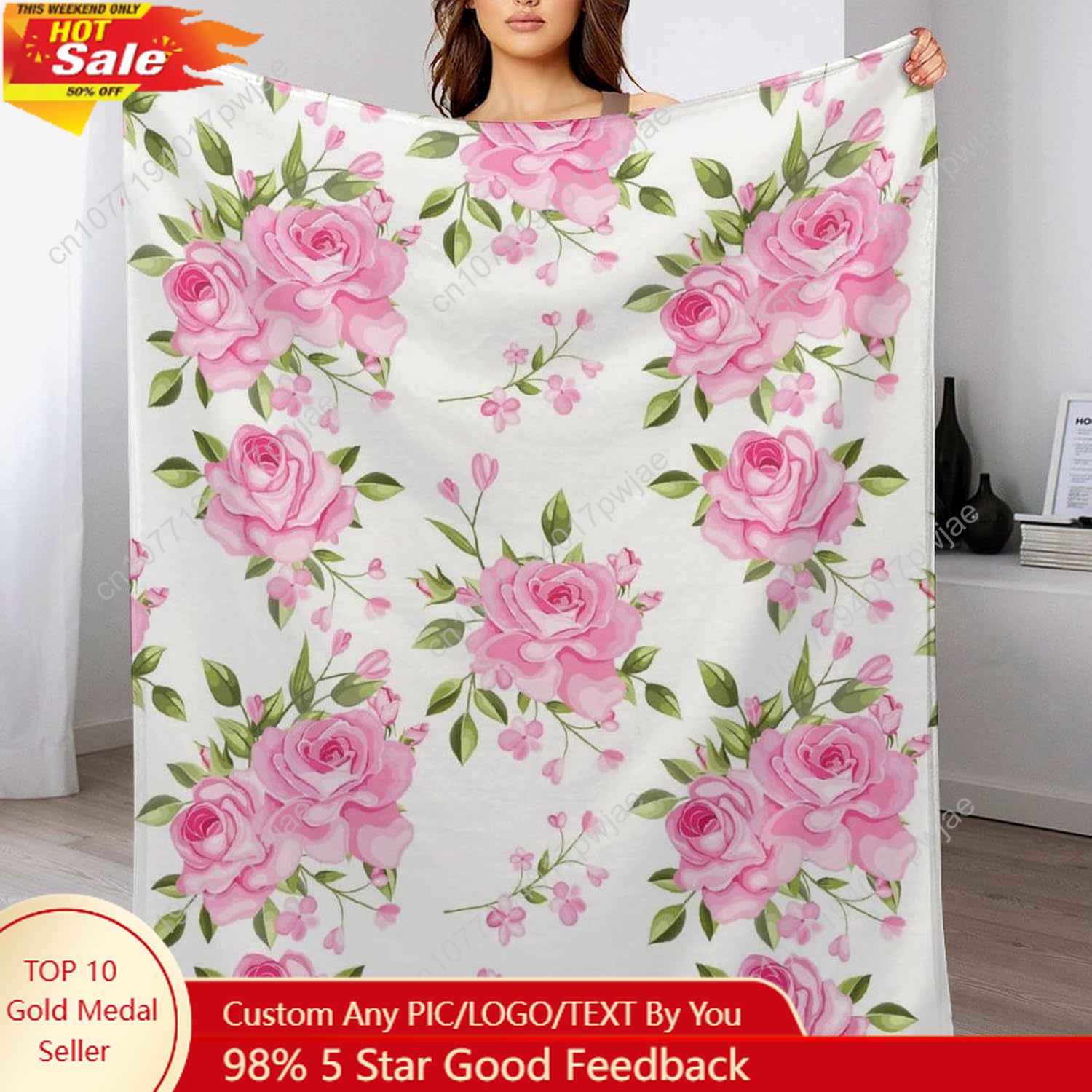 Couverture à fleurs roses, décoration florale, cadeaux pour femmes et hommes, polaire en flanelle super douce, couverture légère de luxe confortable pour lit, Soft