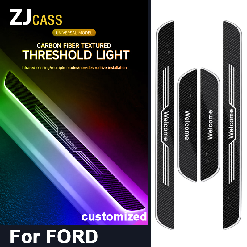 Customizable LOGO For FORD car pedal light Door opening warning RGB dynamic welcome light Multifunctional LED atmosphere Lamp