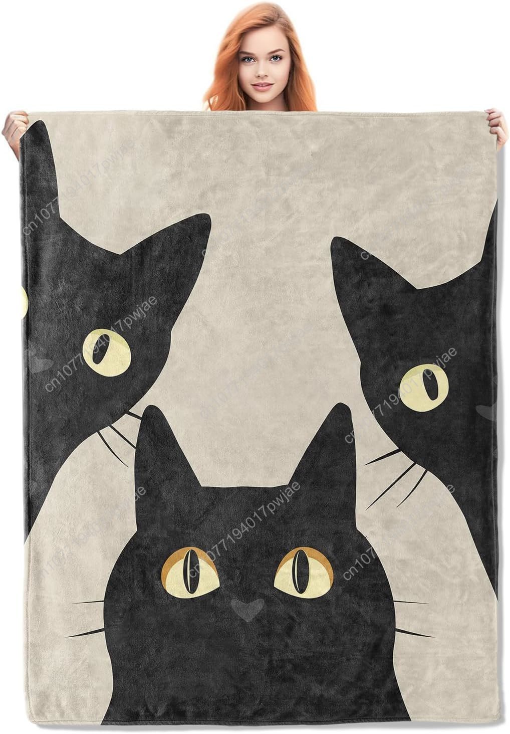 Couverture de chat drôle, cadeaux pour femmes et filles, douce, chaude, légère, confortable, Animal, trois chats noirs, couvertures de lit personnalisées