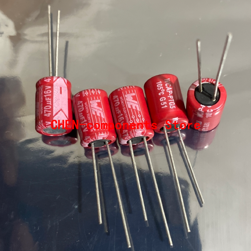 20PCS NEW WE 16V470UF 8X12MM Red robe Solid capacitor 470uF/16v Audio electrolytic capacitor 470UF 16V 105degrees