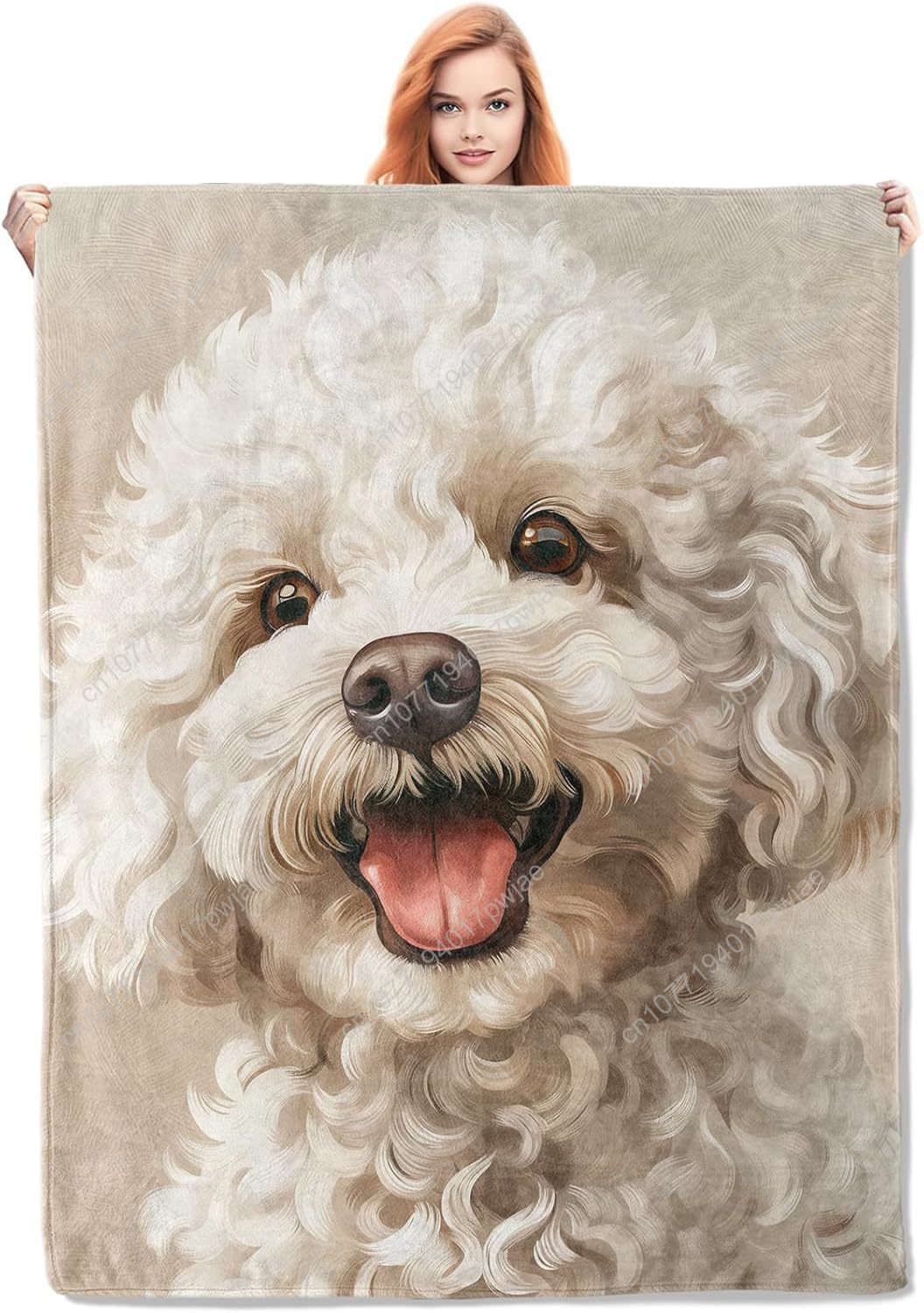 Couverture avec Portrait de caniche joyeux, Design réaliste de chien, polaire douce pour les amoureux des chiens, tons neutres, couvertures personnalisées