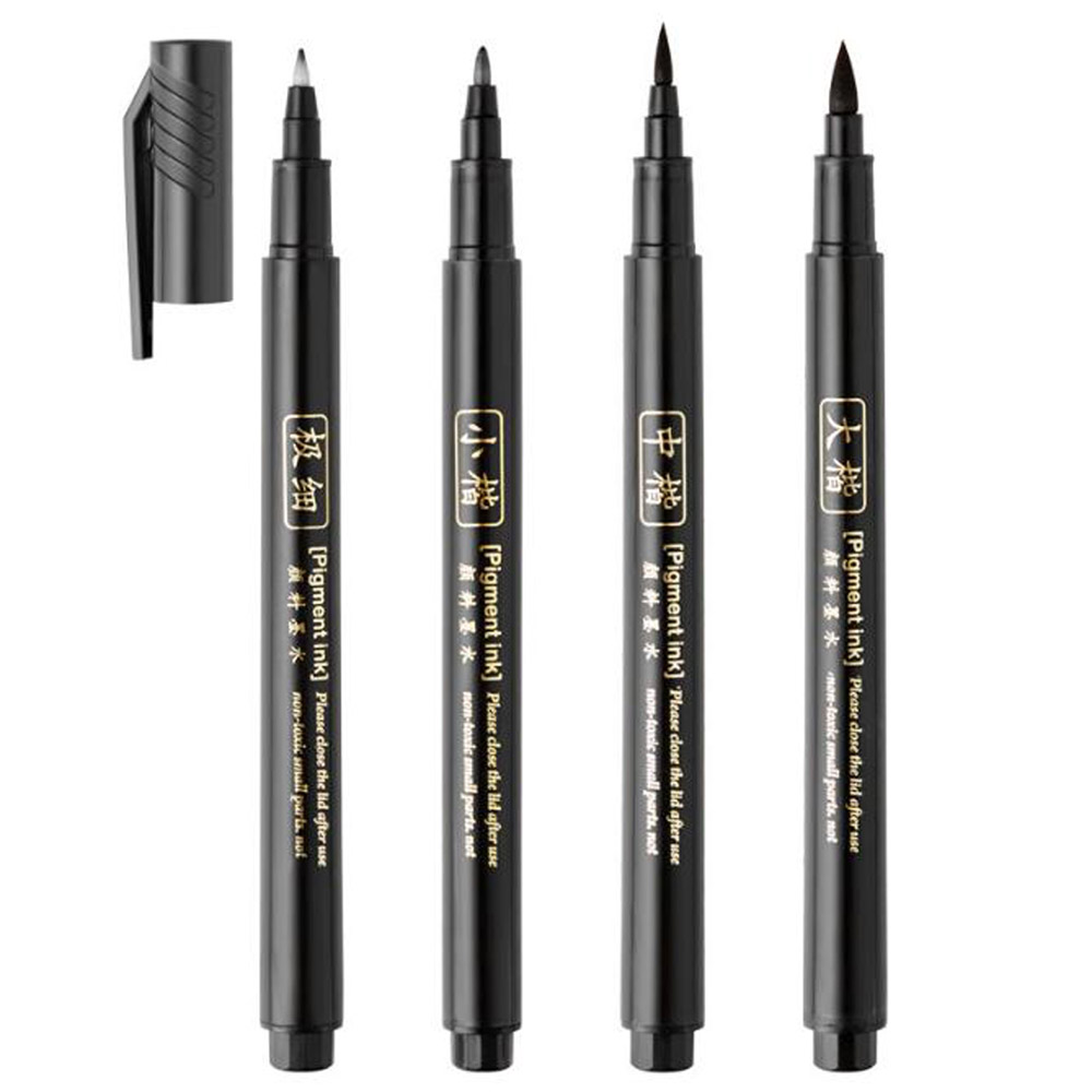 Stylo pinceau de calligraphie, 4 pièces, mots chinois, papeterie d'apprentissage, marqueurs de dessin artistique pour étudiants