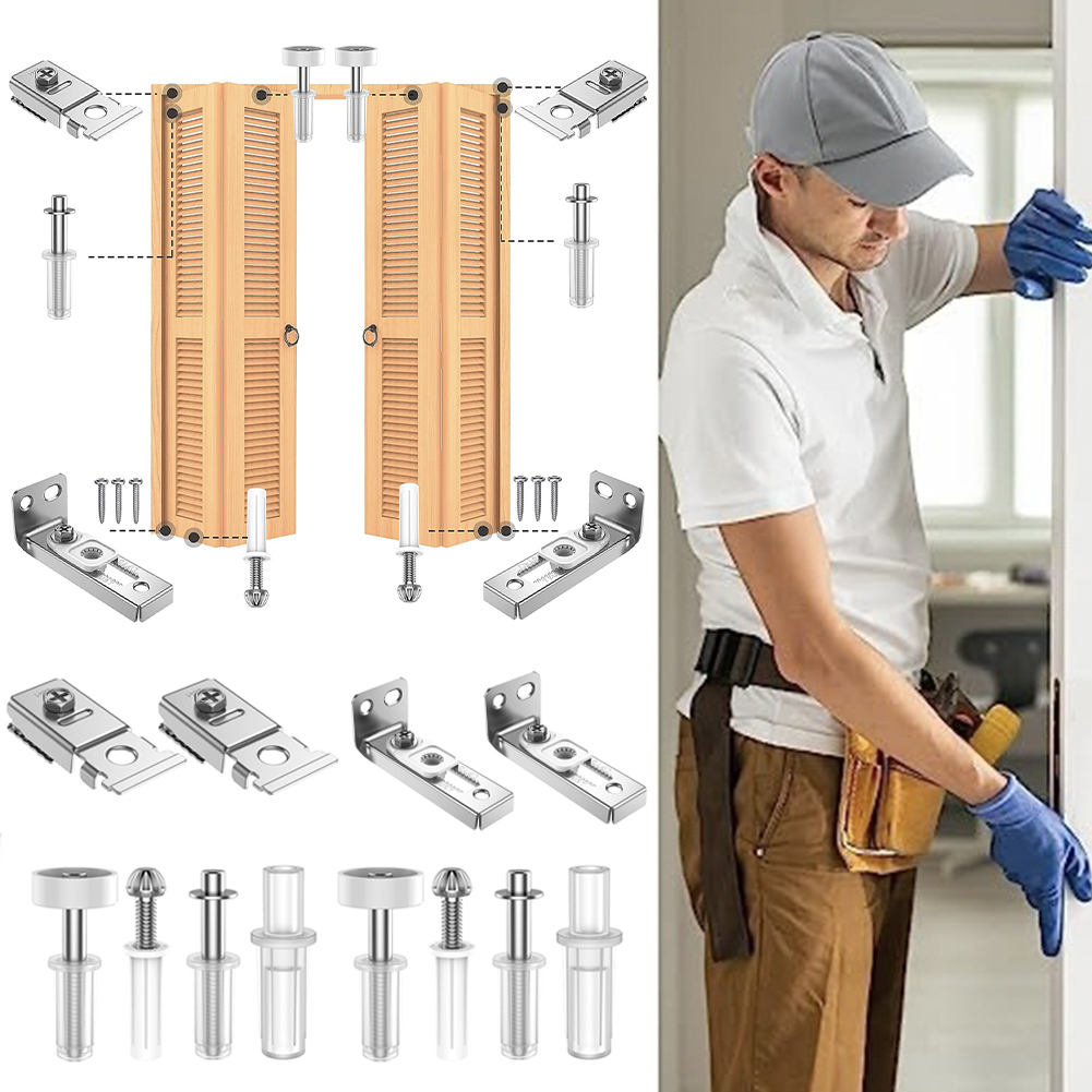 Le Kit de réparation de quincaillerie de porte pliante, 2 pièces, comprend un support supérieur et inférieur, remplacement de quincaillerie de porte pliante avec pivots pour porte pliante