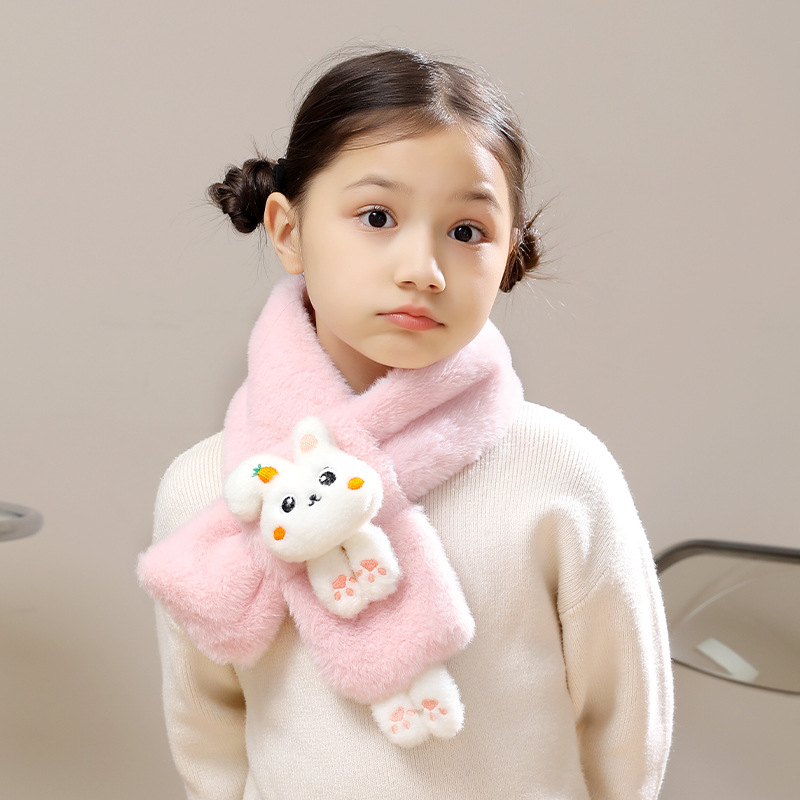Mignon lapin bébé en peluche écharpe velours enfants croix foulards fausse fourrure enfants foulard 2-5 ans garçons filles hiver chaud cou col