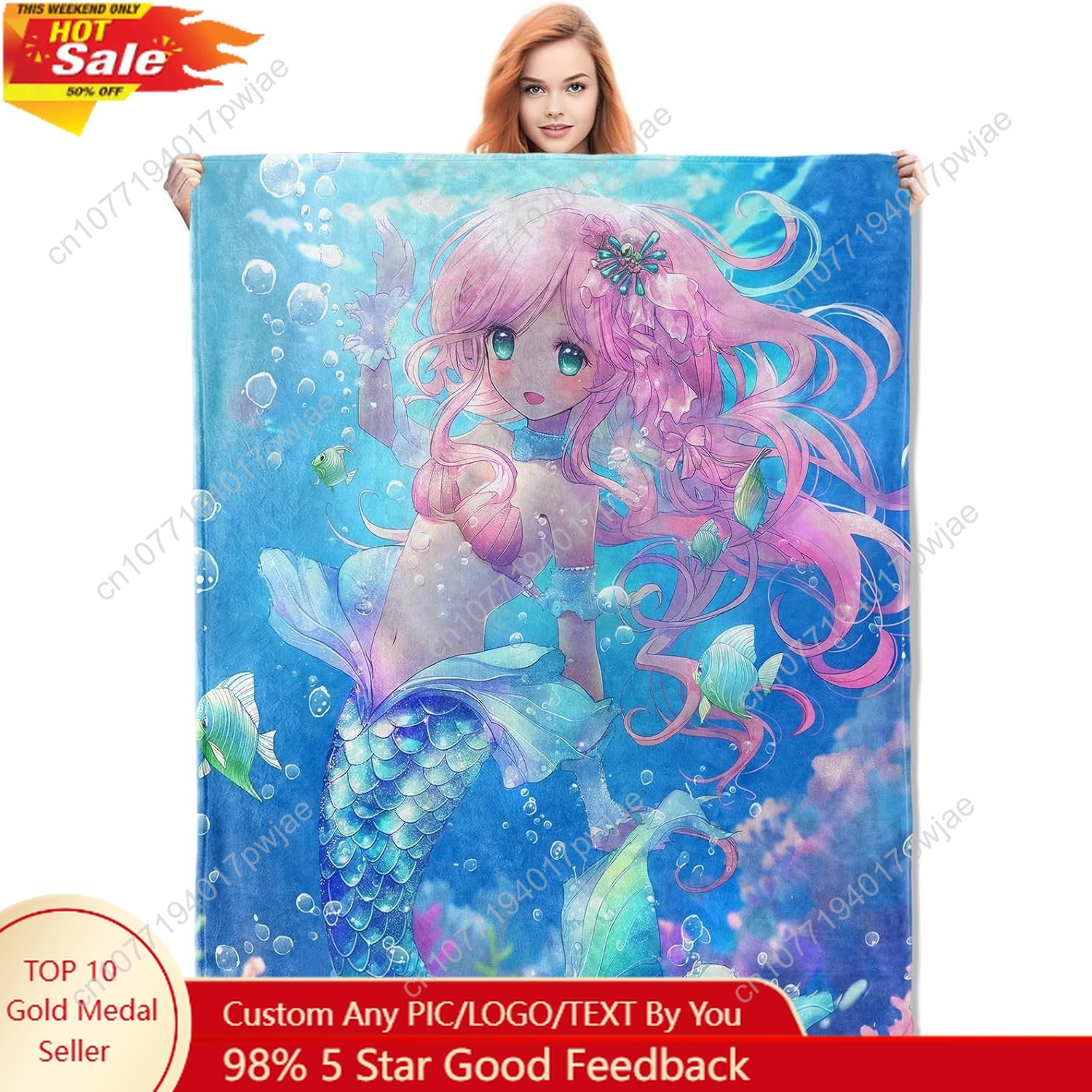 Couverture sirène mignonne en flanelle de dessin animé, douce, chaude, légère et confortable, en peluche, pour chambre à coucher, canapé, décoration de la maison